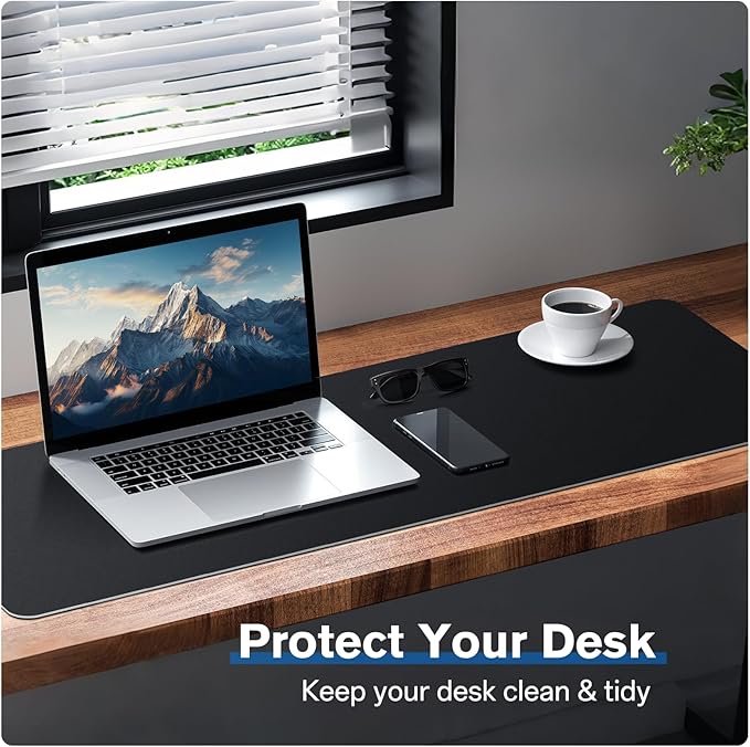 Leather Desk Mat Protector, Mouse Pad, Non-Slip PU Leather Desk Blotter, Suitable for Gamer, Office & Home - 31.5 x 11.8 in, Black