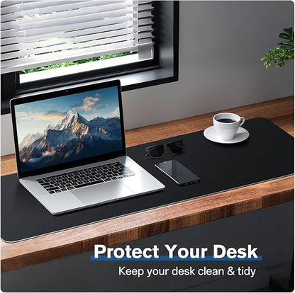 Leather Desk Mat Protector, Mouse Pad, Non-Slip PU Leather Desk Blotter, Suitable for Gamer, Office & Home - 31.5 x 11.8 in, Black
