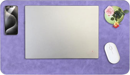 Leather Desk Mat, 23.6"x13.8" Non-Slip PU Leather Desk Pad, Thick Desk Blotter with Stitched Edge, Retro Large Mouse Pad, Laptop Pad for Office & Home Use (Purple)
