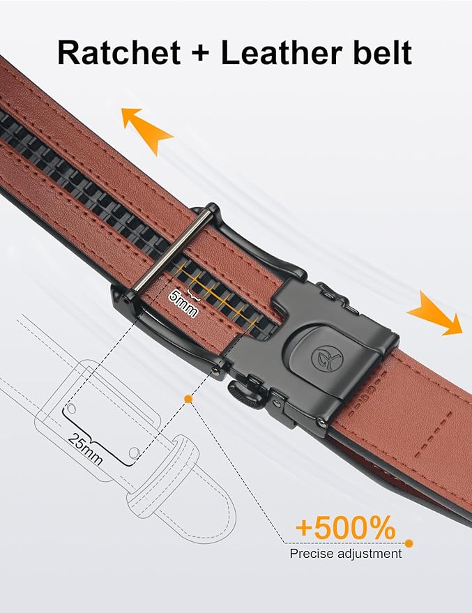 JUKMO 1.5" (38mm) Leather Ratchet Belt for Men in Gift Box