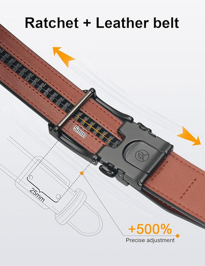 JUKMO 1.5" (38mm) Leather Ratchet Belt for Men in Gift Box