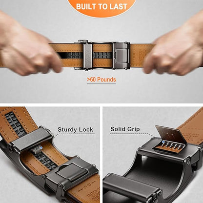 KEMISANT Belt Men, Sliding Ratchet Belt Genuine Leather For Gift Mens Dress Pants Oxfords,Size Adjustable