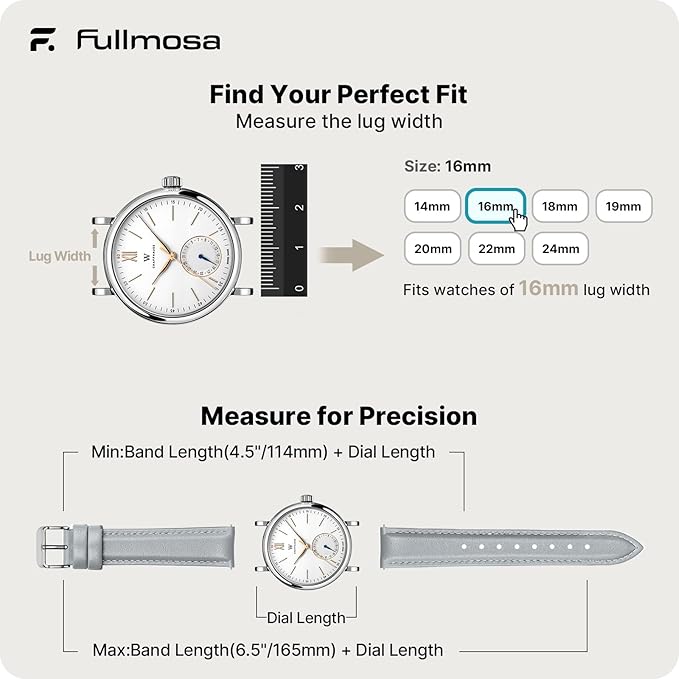 Fullmosa Watch Band, Quick Release Leather Watch Strap for Men Women, Replacement Bands Width 12mm 14mm 16mm 18mm 19mm 20mm 21mm 22mm 24mm