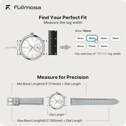 Fullmosa Watch Band, Quick Release Leather Watch Strap for Men Women, Replacement Bands Width 12mm 14mm 16mm 18mm 19mm 20mm 21mm 22mm 24mm