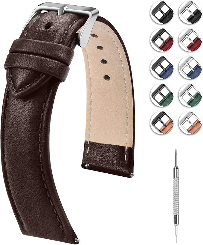 Fullmosa Watch Band, Quick Release Leather Watch Strap for Men Women, Replacement Bands Width 12mm 14mm 16mm 18mm 19mm 20mm 21mm 22mm 24mm