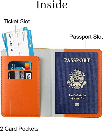 PU Leather Passport Holder Covers Case, Waterproof Rfid Blocking Travel Wallet Passport Holder(Orange)