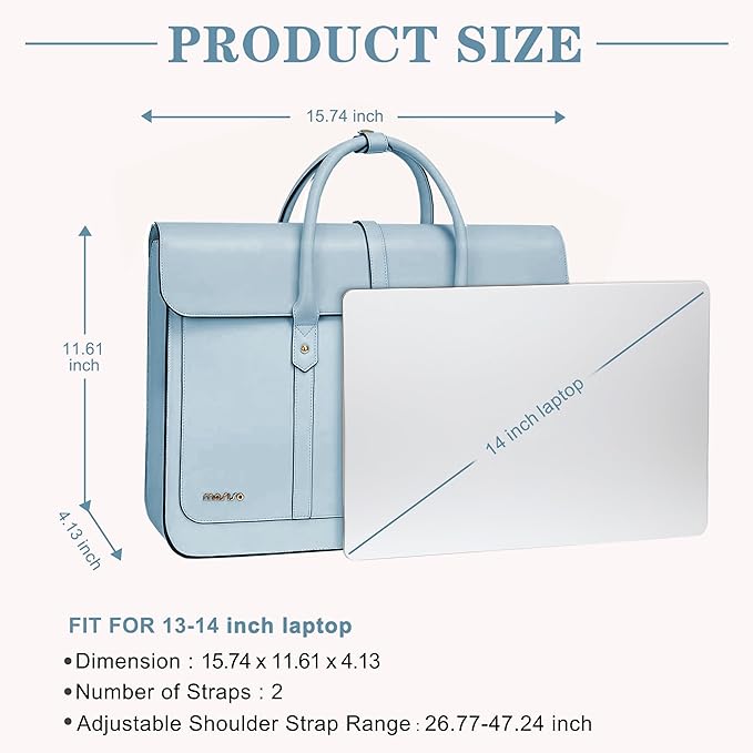 MOSISO Laptop Bag for Women, 13-14 inch PU Leather Laptop Shoulder Bags Convertible Backpack, 13.3 inch Messenger Bags Casual Handbag Work Briefcase Travel Computer Bag with Bowknot, Air Blue