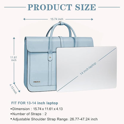 MOSISO Laptop Bag for Women, 13-14 inch PU Leather Laptop Shoulder Bags Convertible Backpack, 13.3 inch Messenger Bags Casual Handbag Work Briefcase Travel Computer Bag with Bowknot, Air Blue