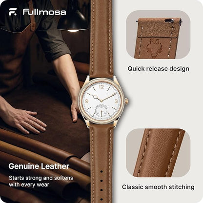 Fullmosa Watch Band, Quick Release Leather Watch Strap for Men Women, Replacement Bands Width 12mm 14mm 16mm 18mm 19mm 20mm 21mm 22mm 24mm