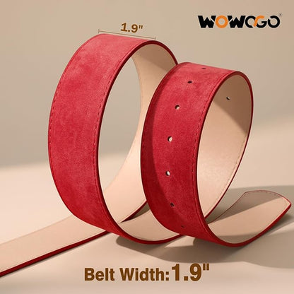 Women Wide Leather Belts for Dresses 1.9" Chunky Western Vintage Thick Suede Waist Belt with Brass Buckle