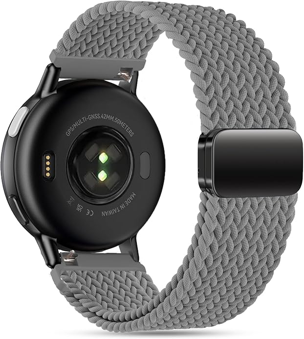 20mm Magnetic Braided Nylon Band Compatible With Garmin Vivoactive 6/Vivoactive 5/3/3 Music Watch Bands, Quick Release Stretchy Strap Replacement for Venu Sq 2/Forerunner 55/165/245/645