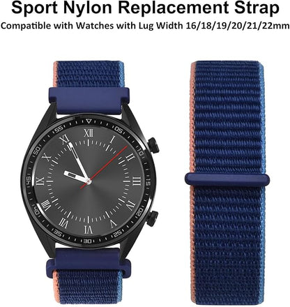 WOCCI 19mm Adjustable Nylon Watch Band, Quick Release Sport Loop Strap (Navy Blue)