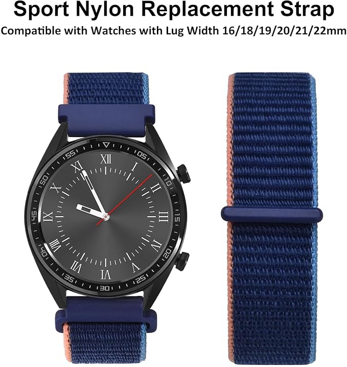 WOCCI 22mm Adjustable Nylon Watch Band, Quick Release Sport Loop Strap (Navy Blue)
