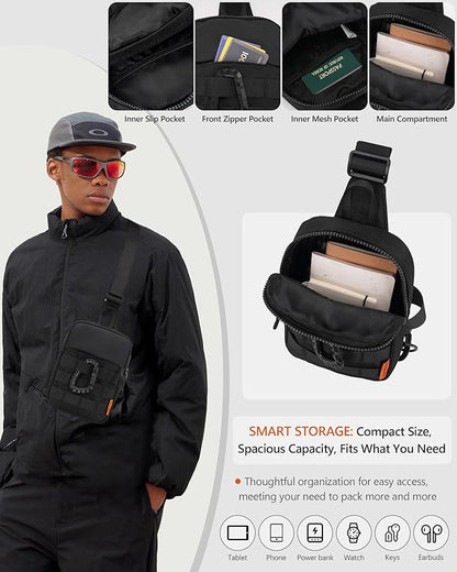 Peicees Small Anti Theft Sling Bag for Men, Tactical Inspired Waterproof Utility EDC Mini Crossbody Chest Bag for Travel Work Sport (Dark Grey)