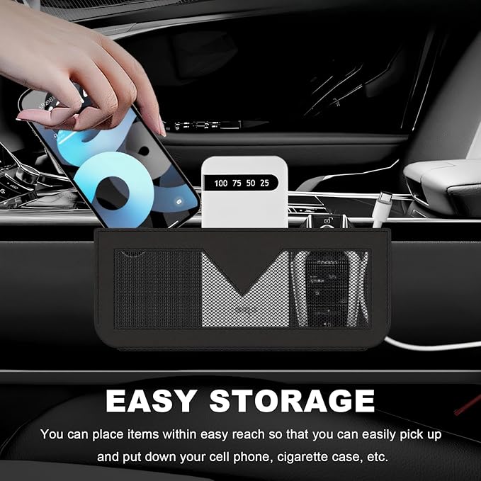 Car Sunglasses Case, PU Leather Pocket Self-Adhesive Storage Pouch for Vehicle Door Window Console, Multifunctional Vehicle Interior Organizer for Glasses Phones Wallets Keys (Black)