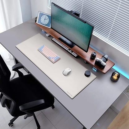 MAIDERN 40" x 16" Reversible XXL Cork & Leather Desk Pad, Full Desk Mat Protector for Gaming Home Office (Cream)