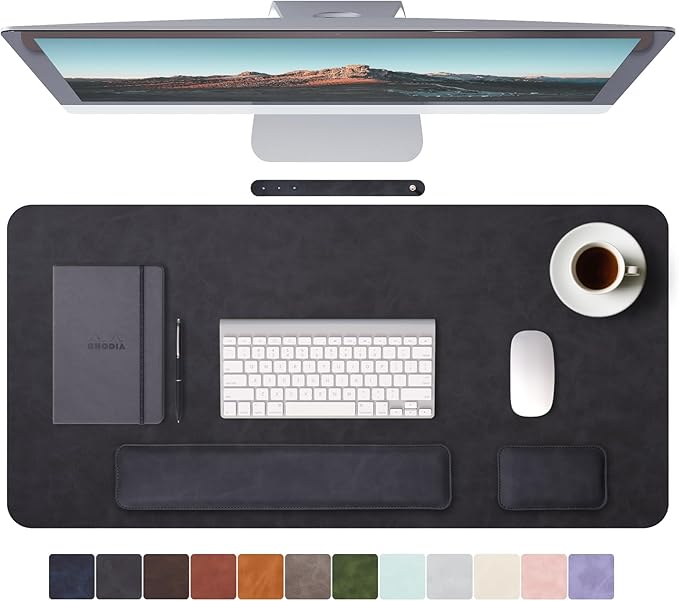 RENMTURE Large Mouse Pad and Keyboard Wrist Rest, Desk Pad for Keyboard and Mouse, Large Gaming Mouse Pad with Wrist Support, Desk Mat for Work and Gaming (Black)