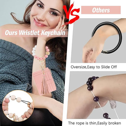 KNGITRYI Wallet Keychain Wristlet for Women,Slim RFID Credit Card Holder Purse Tassel Keychain Bangle Key Ring for Men Women