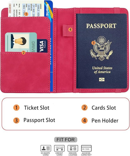 Melsbrinna Premium Leather Passport Holder Covers Case, Waterproof Rfid Blocking Travel Wallet Passport Holder with Pen Holder, Cute Passport Book for Women/Men