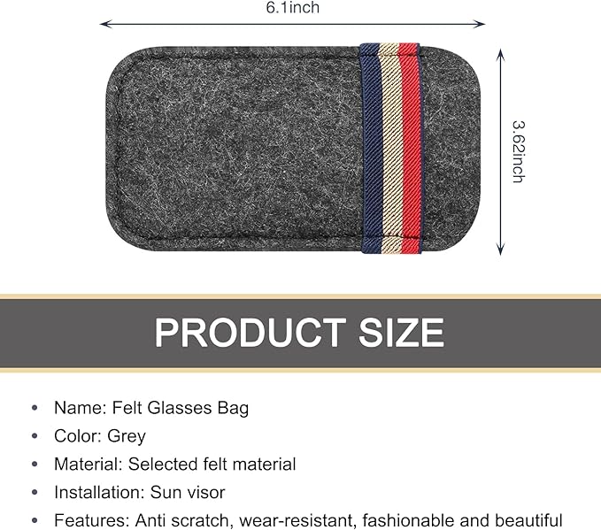 Pack-1 Car Visor Sunglasses Bag, 6.1" x 3.62" Soft Scratch-resistant Felt Multi-function Card Pen Invoice Storage Bag, Portable One-hand Access Pocket Organizer, Universal for Cars (Gray)