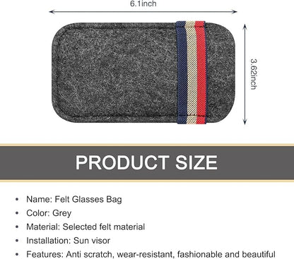 Pack-1 Car Visor Sunglasses Bag, 6.1" x 3.62" Soft Scratch-resistant Felt Multi-function Card Pen Invoice Storage Bag, Portable One-hand Access Pocket Organizer, Universal for Cars (Gray)