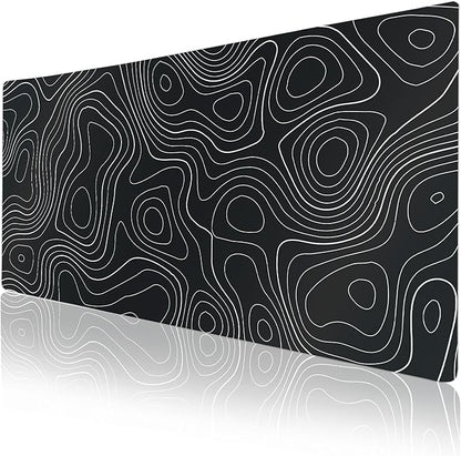 Colorful Star Large Mouse Pad, Black Topographic Desk Mat Office Supplies, Waterproof Faux Leather Big Gaming Mousepad, Black Topography Map Desk Pad Home Office Décor Accessories 31.5" x 15.7"