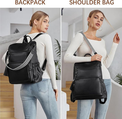 BOSTANTEN PU Leather Laptop Backpack for Women Designer Travel Backpack with Laptop Compartment Ladies Computer Shoulder Bags