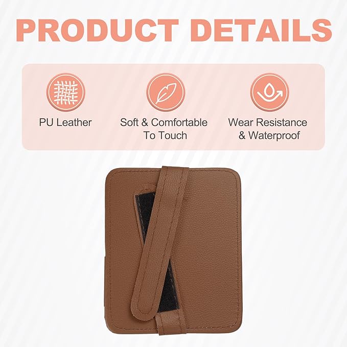 HARFINGTON Car Sun Visor Organizer 6.02" x 4.76" Leather Multi-Pocket Visor Card Sleeve Pocket Car Truck SUV Interior Storage Pouch for Driving License Credit Cards Bills Sunglasses, Brown