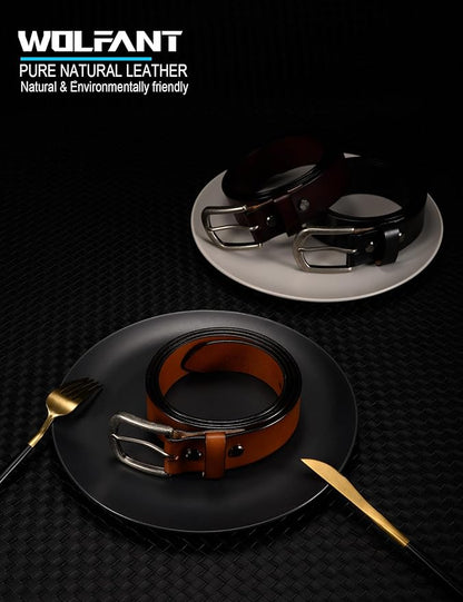 WOLFANT Men's 1.5" Top Full Grain Leather Belt in Gift Box,100% Italian Real Solid Leather