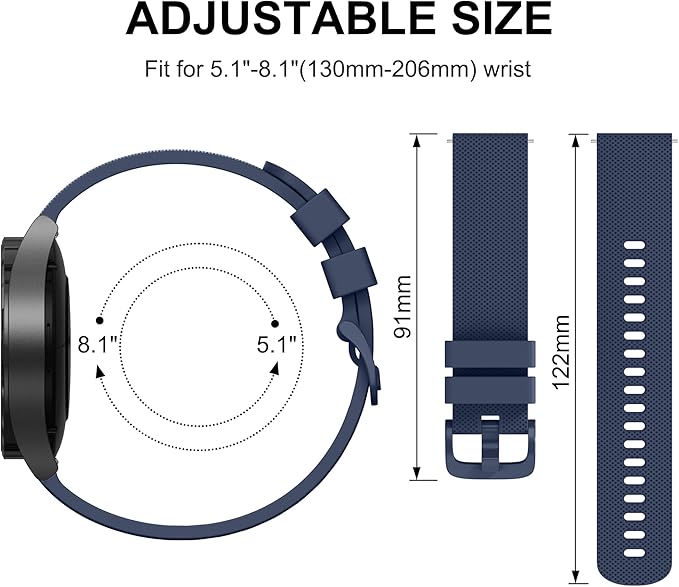 Vanjua 22mm Watch Bands Quick Release Replacement Wristband, 4 Pack Soft Silicone Waterproof Sport Straps Band for Men Women