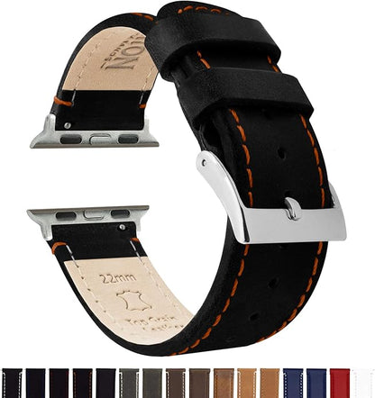 BARTON WATCH BANDS - Top Grain Leather Watch Bands Compatible with Apple Watch Models - 1, 2, 3, 4, 5, 6, 7, 8, 9, 10, SE, Ultra & Ultra 2