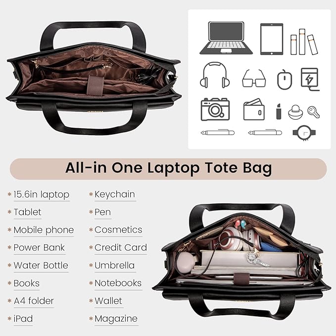 LOVEVOOK Laptop Bag for Women 17.3 Inch Laptop Tote Work Bags Professional Leather Computer Briefcase Waterproof Handbag Shoulder Large Capacity Business Teacher Office Crossbody Purse