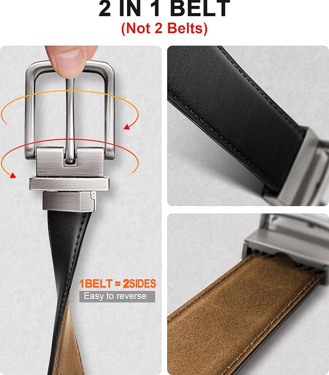 BULLIANT Men's Belt,Reversible Belt Adjustable For Gift Men 1.25”-Cut For Fit-2 Sides in 1 Belt(Not 2)