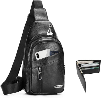 Sling Bag Set, PU Leather Sling Bag, Multi-Zipper Design for Travel, Outdoors, Valentine’s Day Gifts