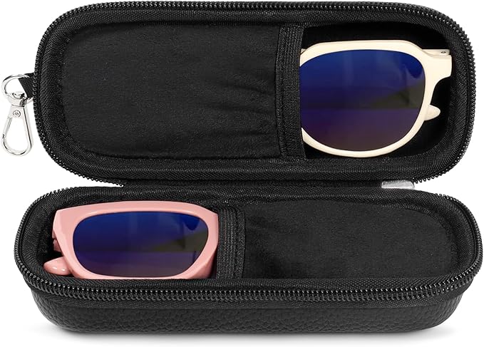Double Eyeglasses Case Hard Shell Dual Sunglasses Organizer with Zipper Closure Travel Eyewear Storage for Vehicle