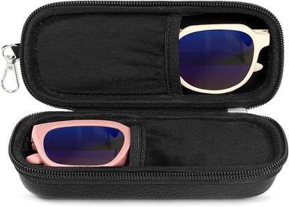 Double Eyeglasses Case Hard Shell Dual Sunglasses Organizer with Zipper Closure Travel Eyewear Storage for Vehicle