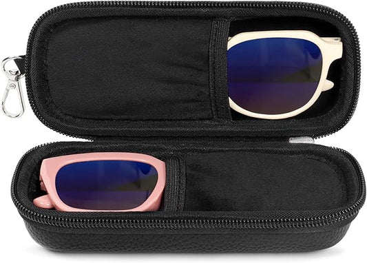 Double Eyeglasses Case Hard Shell Dual Sunglasses Organizer with Zipper Closure Travel Eyewear Storage for Vehicle