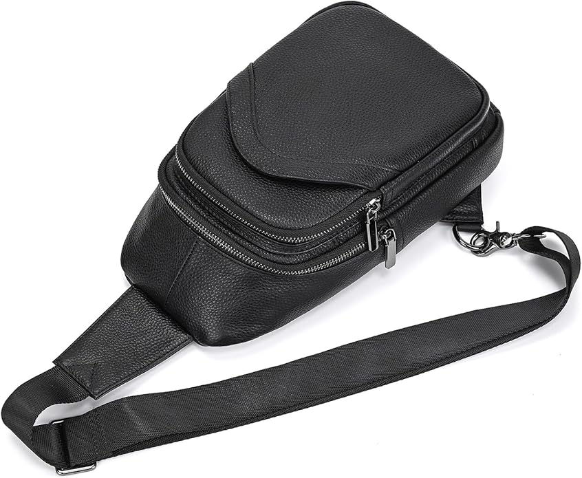 LUUFAN Men's Genuine Leather Sling Bag Chest Shoulder Backpack Crossbody Bag for Casual Sports Hiking Running Travel