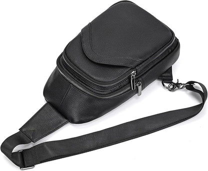 LUUFAN Men's Genuine Leather Sling Bag Chest Shoulder Backpack Crossbody Bag for Casual Sports Hiking Running Travel
