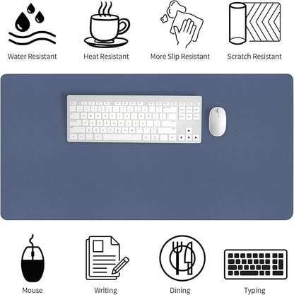 Bloss Grey Blue Desk Mat, Leather Desk Matt for Desktop, Waterproof Large Keyboard Mat, Computer Mat for Office/Home/Decor(31.5 x 15.7 Inches)
