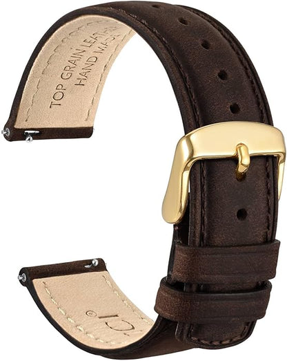 WOCCI Quick Release Watch Band, Distressed Genuine Leather, Stainless Steel Buckle, Strap Width 18mm 19mm 20mm 22mm 24mm