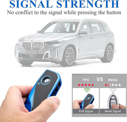 Creativity Advanced soft TPU key Cover Suitable for BMW 2023-2026 New 5 7 Series iX XM IX3 i7 X1 X5 X6 X7 key (Blue)