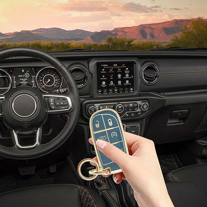 for Jeep Key Fob Cover Keychain Soft Full Protection Key Case Shell, Car Accessories for Man,Girls, Women, Compatible with Jeep Smart Key 3 4 5 Buttons Protector(Blue)