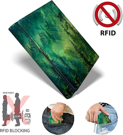 Forest Minimalist Wallet for Men Tarjeteros de hombres, Pop Up Card Case Wallet for Women, PU Leather Automatic Credit Card Holder Metal Money Clip Wallet RFID Blocking Bifold Pocket Wallet