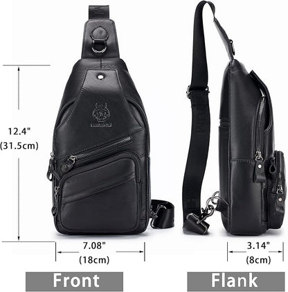 LUKZIJAES Genuine Leather Sling Bag for Men