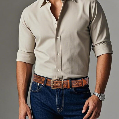BISON DENIM Men's Genuine Leather Casual Belt, Classic Western Cowboy Dress Belts