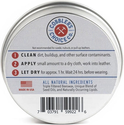 Cobbler's Choice Co. Finest Quality All Natural Leather Cream - Made with Triple Filtered BeesWax