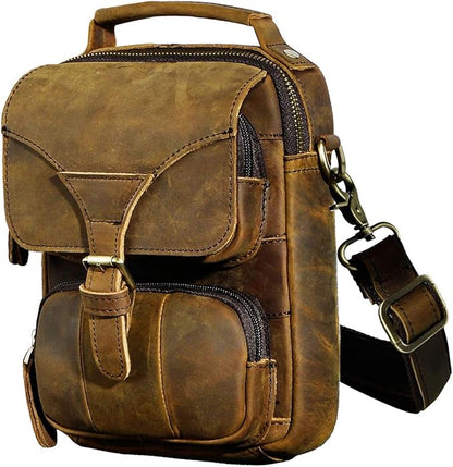 Le'aokuu Mens Genuine Leather Small Messenger Shoulder Satchel Phone Pouch Belt Waist Bag Pack