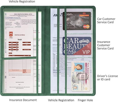 Car Accessories Registration and Insurance Holder,Leather Essential Card Magnetic Shut Vehicle Glove Box Organizer Case for Auto Driver License Document Truck Motorcycle Boat-Green