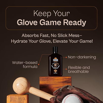 SARNA BASEBALL Glove Conditioner, Liquid, 8 Oz – Water-Based, Non-Darkening, No Sticky Residue – Glove Conditioner for Mitts, Baseball & Softball Gear Made in USA